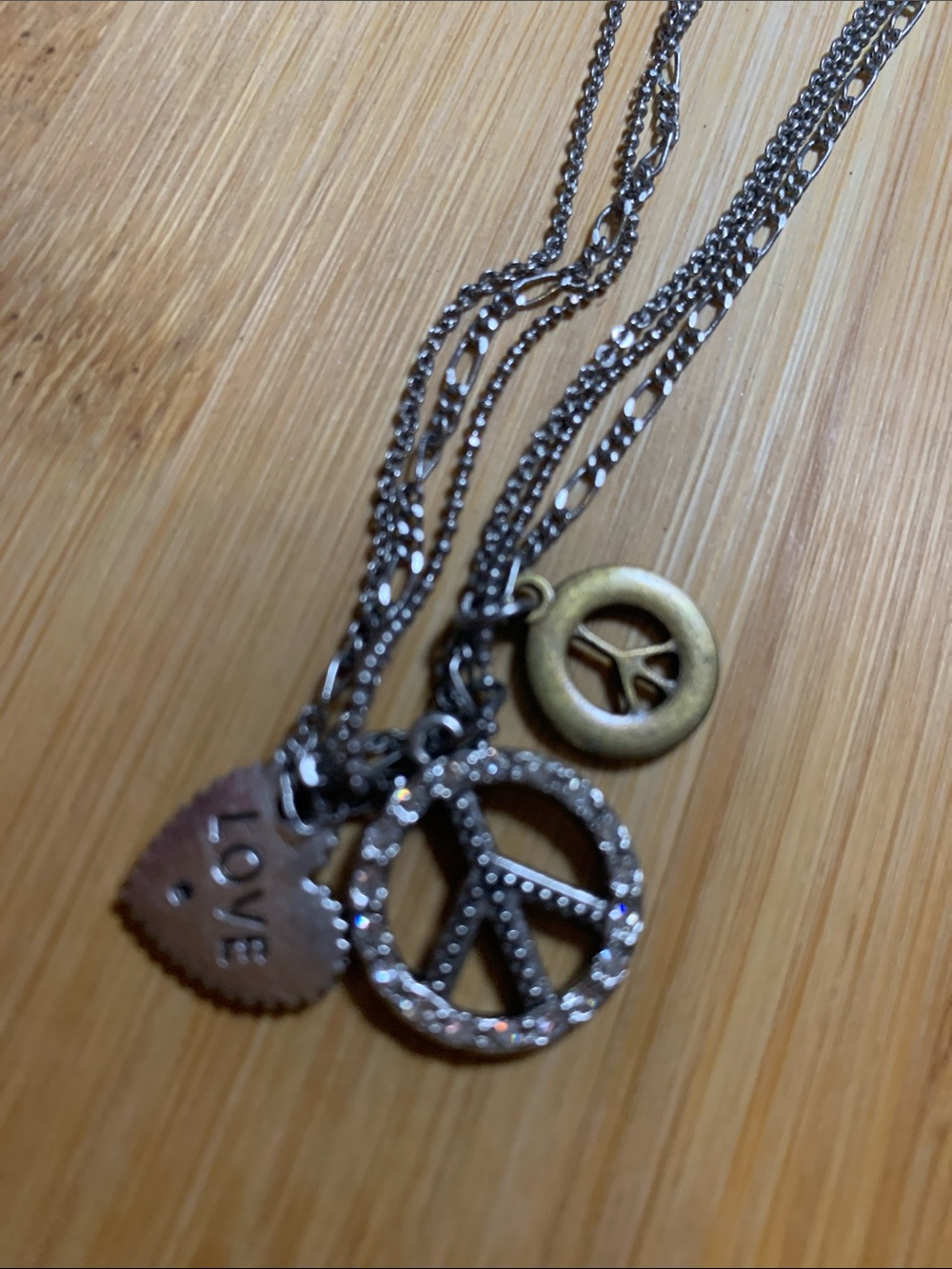 Aeropostale Silver Multi-Chain Necklace with Peace and Charm Accents